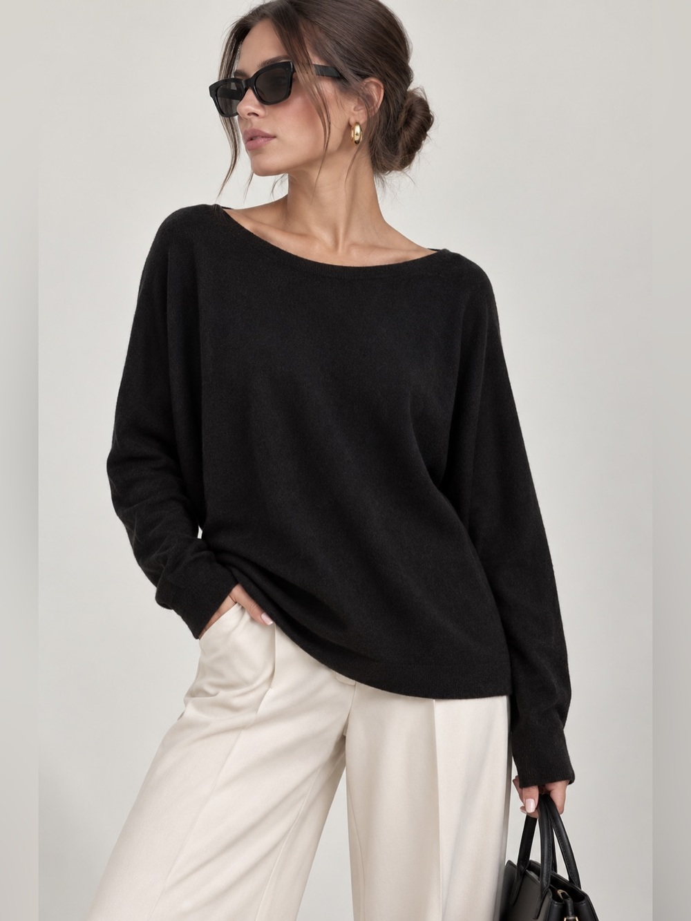 Charter Club Cashmere Sweater XL Black Boat Neck Oversized Quiet Luxury